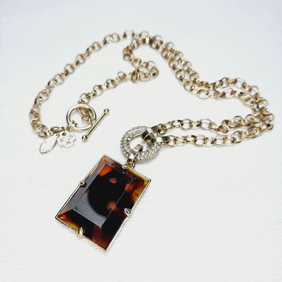 Ann Taylor Tortoise Pave Rhinestone Ring Pendant Necklace - Picture 1 of 9